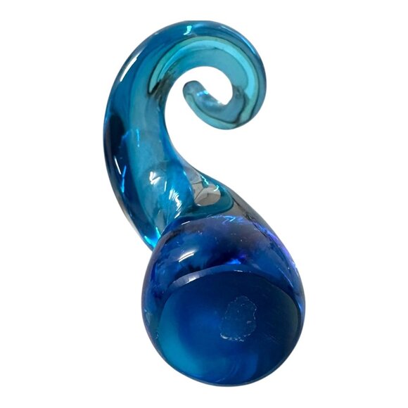 Art Blue Glass Wave Twisted Cone Sculpture Modern Art Decor Curved Abstract MCM - Picture 7 of 9